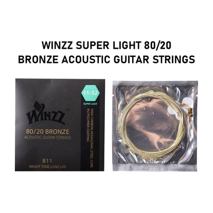 WINZZ Acoustic Guitar Strings Set – Hex Core High Carbon Steel with 80/20 Bronze Wound and Anti-Rust PU Coating