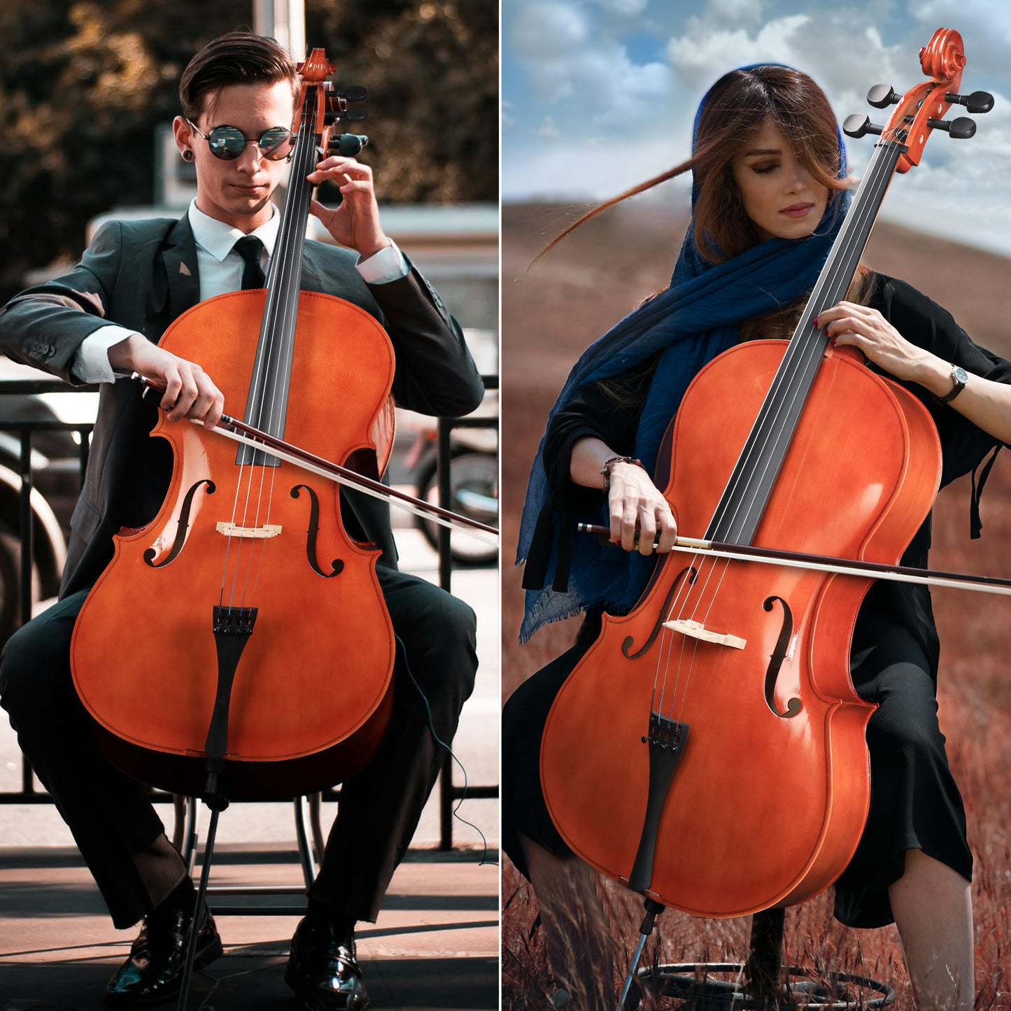 ADM 4/4 Full Size Acoustic Cello, Beginner Acoustic Cello Kit with Portable Bag, Stand, Bow, Mute, Rosin, Endpin Holder for Beginner Adults & Students