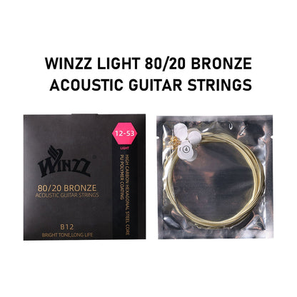 WINZZ Acoustic Guitar Strings Set – Hex Core High Carbon Steel with 80/20 Bronze Wound and Anti-Rust PU Coating