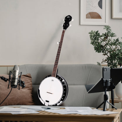 ADM 5 String Full Size Banjo Guitar Kit with Remo Drum Head and Geared 5th Tuner, 24 Bracket Beginner Banjoe Set Gift Package,Glossy Black