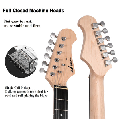 ADM Electric Guitar Beginner Kit 39 Inch Full Size Guitar Package,Glossy Black