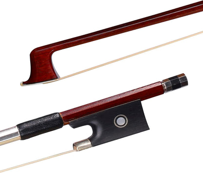 ADM Student Violin Bow, Well Balanced Handmade Brazilwood Bow with Horsehair, Ebony Frog with Pearl Eye and Pearl Slide, Brown