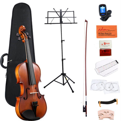 ADM  4/4 Full Size Violin Set Solid Wood Ebony for Teens Students Starter Kit