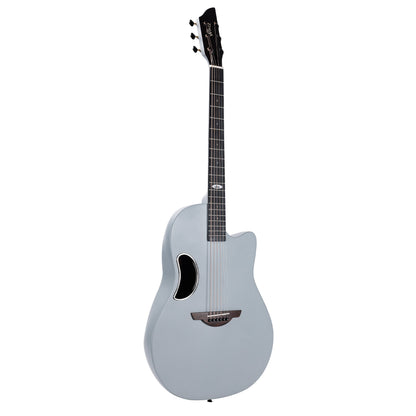 WINZZ AFO300C Solid Spruce Top Acoustic Guitar in matte grey with a carbon fiber back, offering a sleek design, exceptional durability, and crisp, clear sound