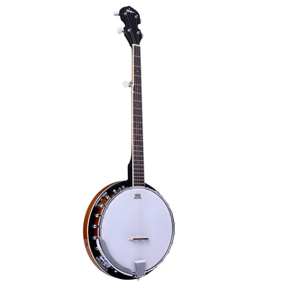 ADM 5 String Full Size Banjo Guitar Kit with Remo Drum Head and Geared 5th Tuner, 24 Bracket Beginner Banjoe Set Gift Package,Glossy Brown