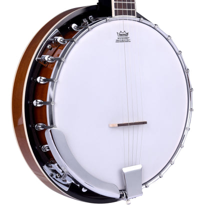 ADM 5 String Full Size Banjo Guitar Kit with Remo Drum Head and Geared 5th Tuner, 24 Bracket Beginner Banjoe Set Gift Package,Glossy Brown