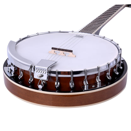 ADM 5 String Full Size Banjo Guitar Kit with Remo Drum Head and Geared 5th Tuner, 24 Bracket Beginner Banjoe Set Gift Package,Glossy Brown