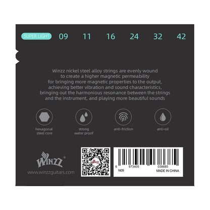 WINZZ High Carbon Hex Core Nickel Wound Electric Guitar Strings with Anti-Rust Coating