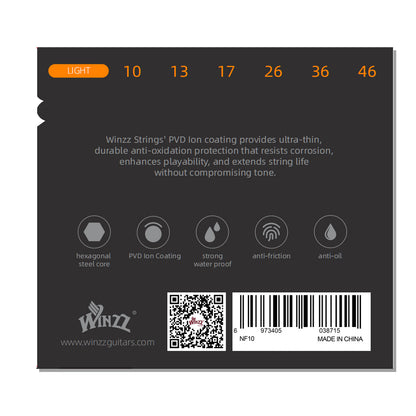 WINZZ Electric Guitar Strings Set – Hex Core High Carbon Steel with Nickel-Plated Steel Wound & PVD Coating – Bright Tone & Long Life