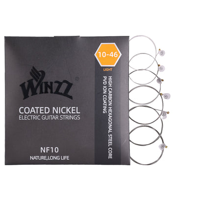 WINZZ Electric Guitar Strings Set – Hex Core High Carbon Steel with Nickel-Plated Steel Wound & PVD Coating – Bright Tone & Long Life