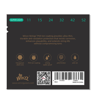 WINZZ Acoustic Guitar Strings Set – Hex Core High Carbon Steel with Phosphor Bronze Wound and Anti-Rust PVD Coating