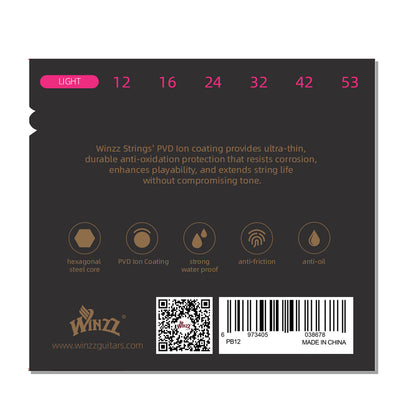 WINZZ Acoustic Guitar Strings Set – Hex Core High Carbon Steel with Phosphor Bronze Wound and Anti-Rust PVD Coating