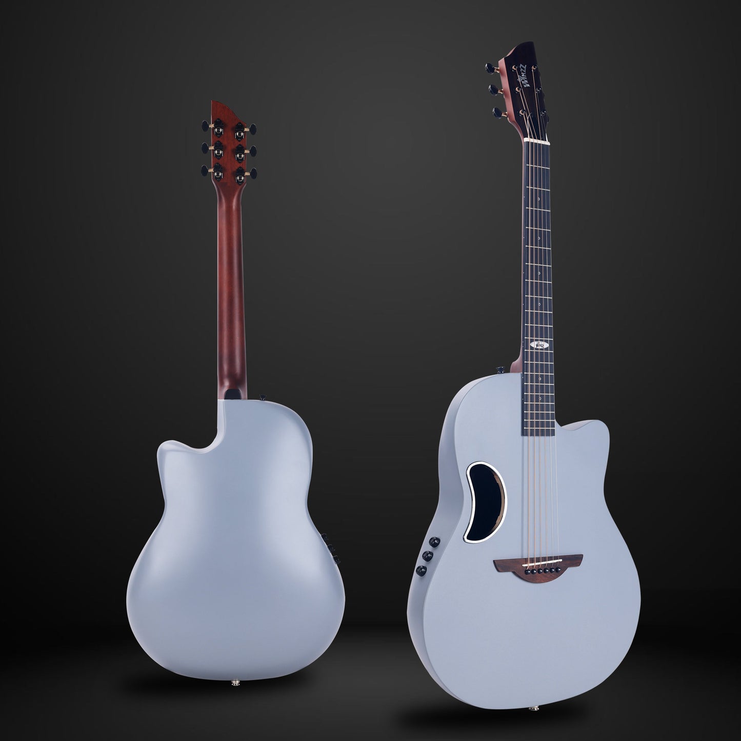 High-quality WINZZ AFO300CE guitar with solid spruce top, carbon fiber back, and electro-acoustic capabilities, perfect for live performances and studio recordings.