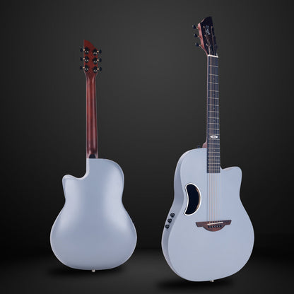 High-quality WINZZ AFO300CE guitar with solid spruce top, carbon fiber back, and electro-acoustic capabilities, perfect for live performances and studio recordings.
