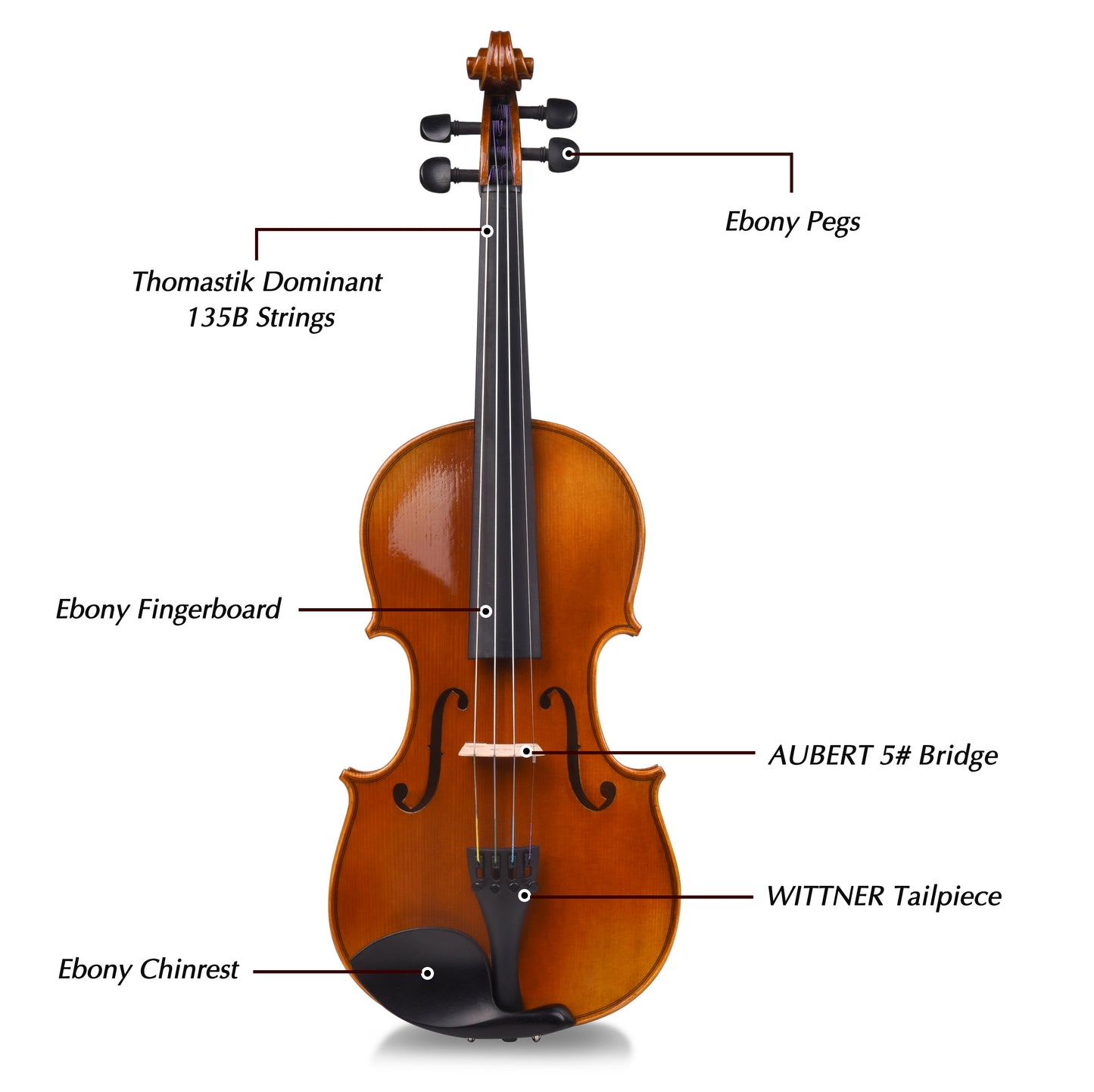 Aileen PREMIUM BEGINNER Series Violin Outfit - 4/4 Full Size Solid Wood Ebony Fitted