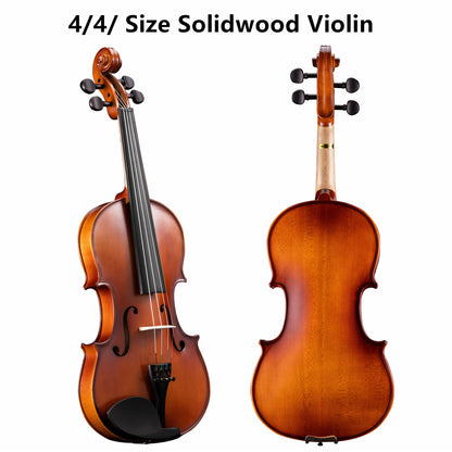 ADM TBS-V2 4/4 Full Size Solid Wood Violin Set For Beginners And Advanced Players - Complete Violin Outfit With Case, Bow, Music Sheet Stand, Table Stand, Extra Strings, Digital Tuner, Shoulder Rest, Rosin, Fingerboard Sticker, And Free Lessons
