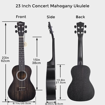 ADM JU441 Concert Ukulele Package 23inch Mahogany Ukulele with Padded Bag, Tuner, Strap, and Picks