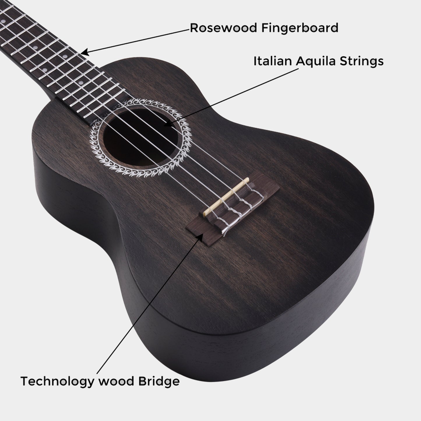 ADM JU441 Concert Ukulele Package 23inch Mahogany Ukulele with Padded Bag, Tuner, Strap, and Picks