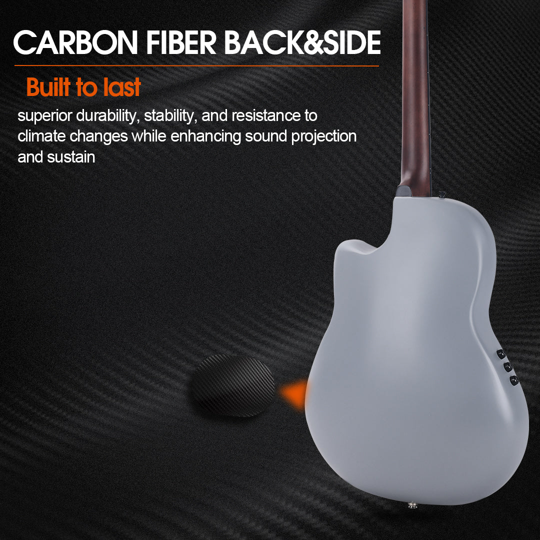 （Rick's Exclusive Discount）WINZZ AFO300CE Electro-Acoustic Guitar - Solid Spruce Top, Carbon Fiber Back, Professional Performance Quality