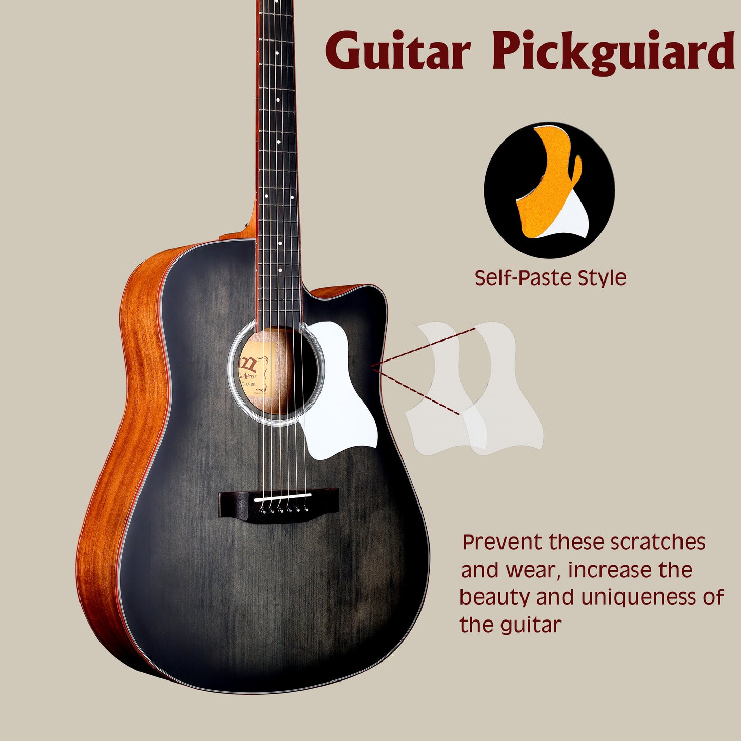 WINZZ AFM485C  Hand-Rubbed Solid Spruce Cutaway Dreadnought Acoustic Guitar with rosewood binding