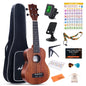 ADM Concert Ukulele Beginner Kit Mahogany Hawaiian Wood Ukelele Bundle Ukalalee Set with Uke Free Starter Lessons for kids Students and Adults, Yellow Brown