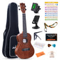ADM Concert Ukulele Beginner Kit Mahogany Hawaiian Wood Ukelele Bundle Ukalalee Set with Uke Free Starter Lessons for kids Students and Adults, Yellow Brown