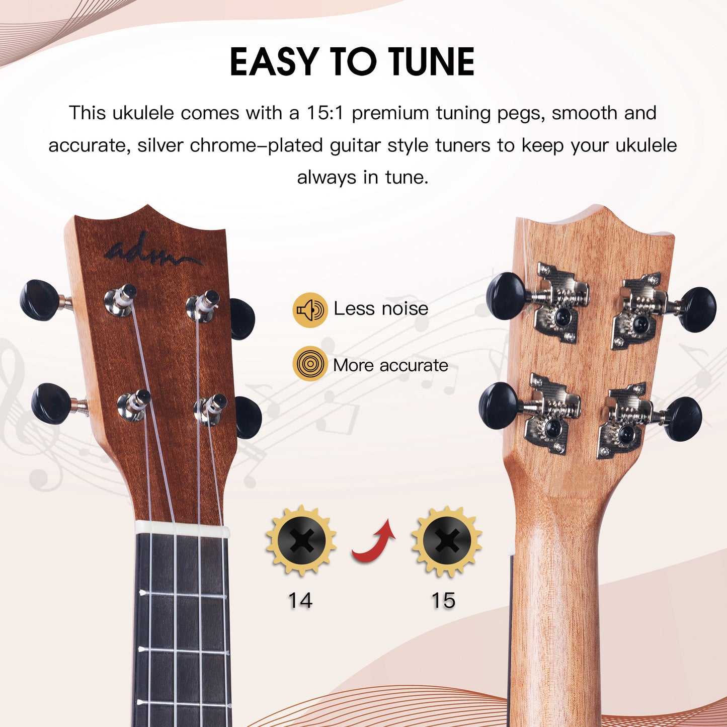 ADM Concert Ukulele Beginner Kit Mahogany Hawaiian Wood Ukelele Bundle Ukalalee Set with Uke Free Starter Lessons for kids Students and Adults, Yellow Brown