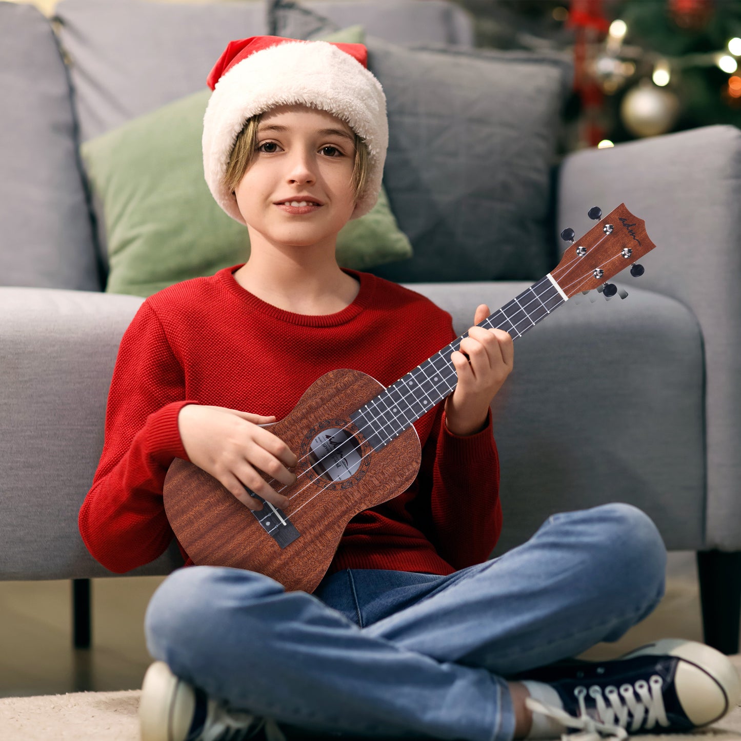 ADM Concert Ukulele Beginner Kit Mahogany Hawaiian Wood Ukelele Bundle Ukalalee Set with Uke Free Starter Lessons for kids Students and Adults, Yellow Brown