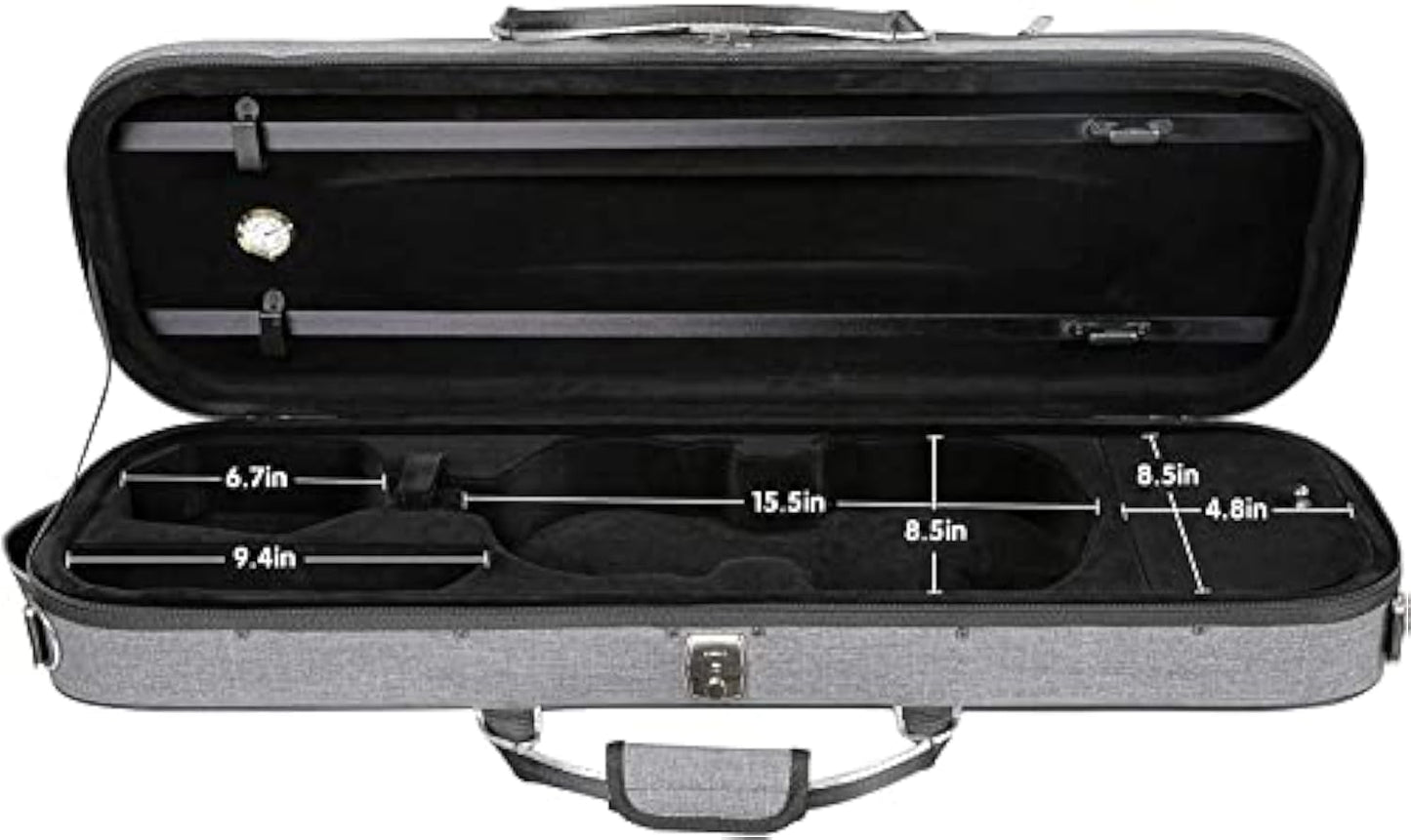 adm 4/4 Full Size Violin Case Oblong Violin Hard Case with Built-in Hygrometer,Super Lightweight Portable with Carrying Straps