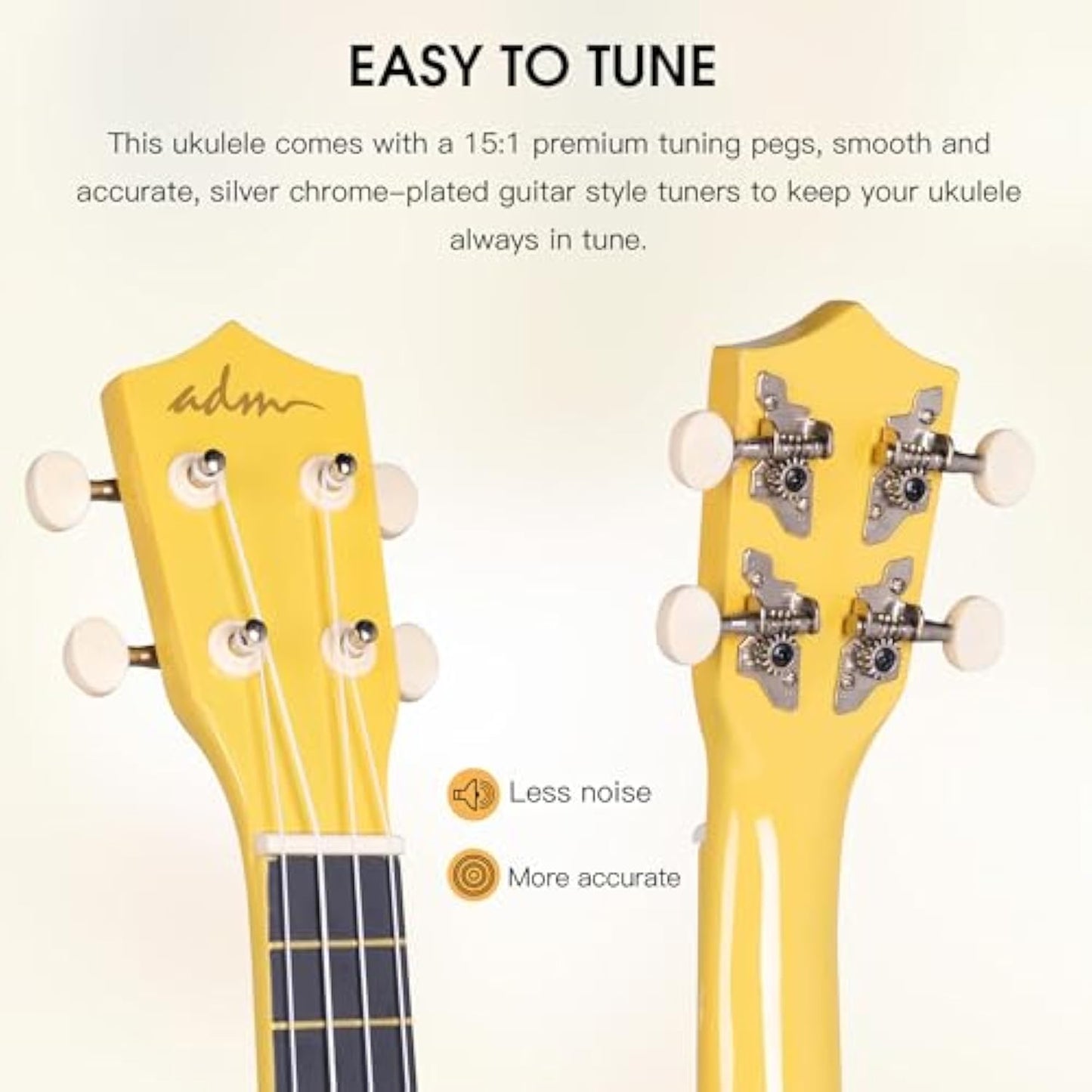 ADM Ukulele for Beginners Hawaiian Wood Ukelele Kit for Kids Adult Student Starter Professional Ukalelee Pack Bundle with Free Lessons Gig Bag Strap Nylon String Tuner (Baby Yellow, 21 Inch)