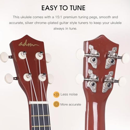 ADM Ukulele for Beginners Hawaiian Wood Ukelele Kit for Kids Adult Student Starter Professional Ukalelee Pack Bundle with Free Lessons Gig Bag Strap Nylon String Tuner (Natural, 21 Inch)