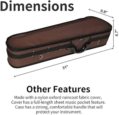 adm 4/4 Full Size Violin Hard Case Basic Professional Triangular Shape Backpack, Super Light Suspension ,Brown