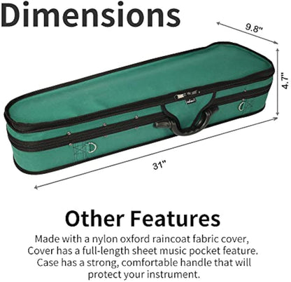 adm 4/4 Full Size Violin Hard Case Basic Professional Triangular Shape Backpack, Super Light Suspension,Dark Green