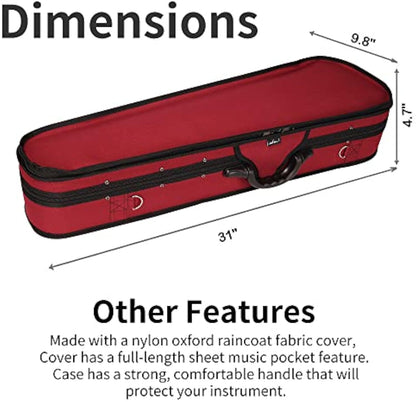 adm 4/4 Full Size Violin Hard Case Basic Professional Triangular Shape Backpack, Super Light Suspension.Wine Red