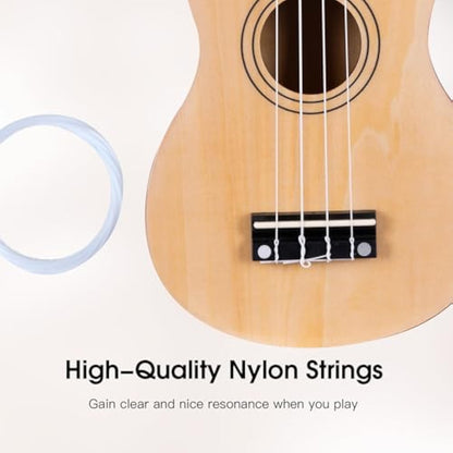 ADM Ukulele for Beginners Hawaiian Wood Ukelele Kit for Kids Adult Student Starter Professional Ukalelee Pack Bundle with Free Lessons Gig Bag Strap Nylon String Tuner (Natural, 21 Inch)