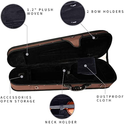 adm 4/4 Full Size Violin Hard Case Basic Professional Triangular Shape Backpack, Super Light Suspension ,Brown