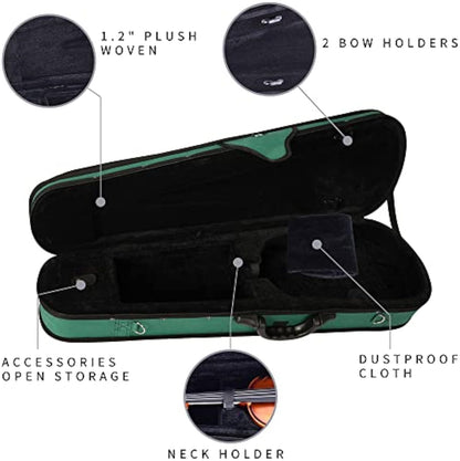 adm 4/4 Full Size Violin Hard Case Basic Professional Triangular Shape Backpack, Super Light Suspension,Dark Green