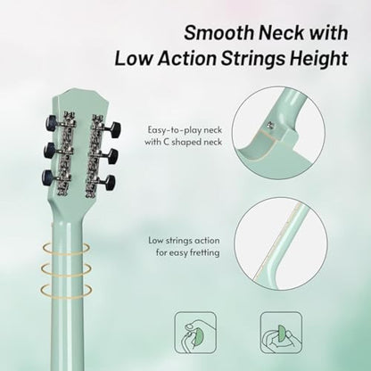 ADM 38" Inch Acoustic Guitar Bundle for Beginners Adults with Online Lesson, Cutaway Wood Acustica Guitarra Starter Set Package with Gig Bag, Strap, Steel Strings, Picks, Capos, Stand, Green