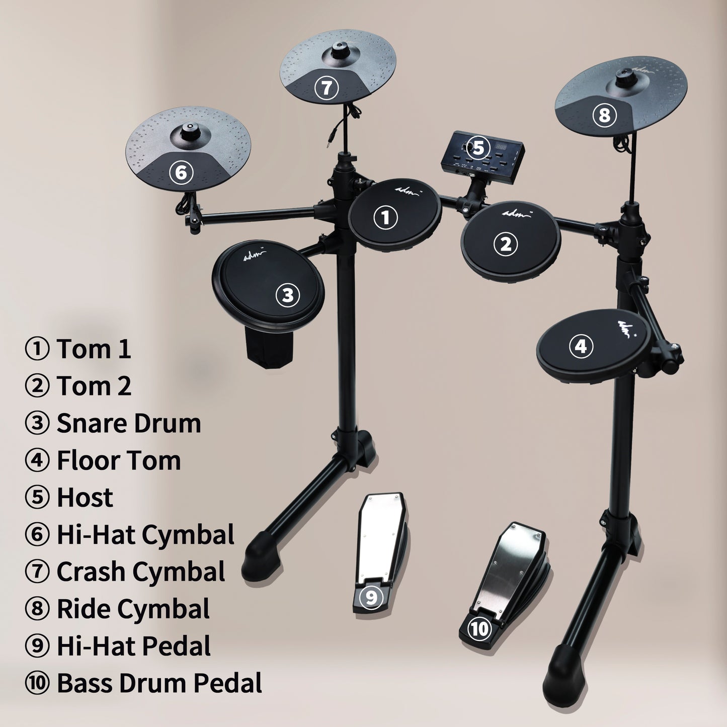 ADM Electronic Drum Set With 4 Quiet Electric Drum Mesh Pads, 180+ Sounds, Electric Drum Kit For Beginngers with 2 Switch Pedals, Throne, Headphones, DrumSticks, and Melodics Lessons